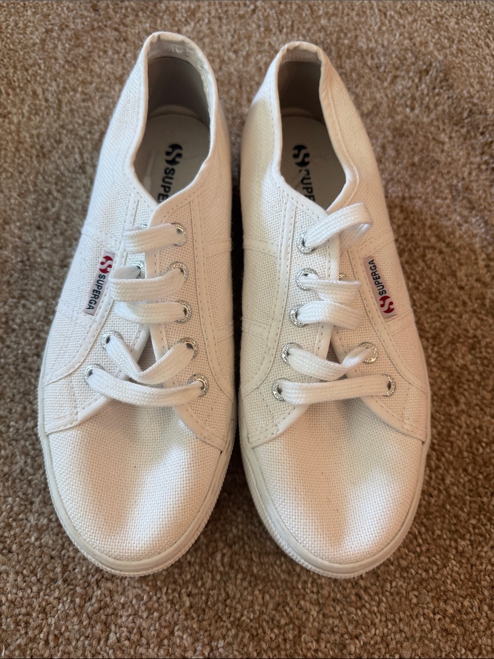 Superga White Canvas Low-Top Platform Sneakers